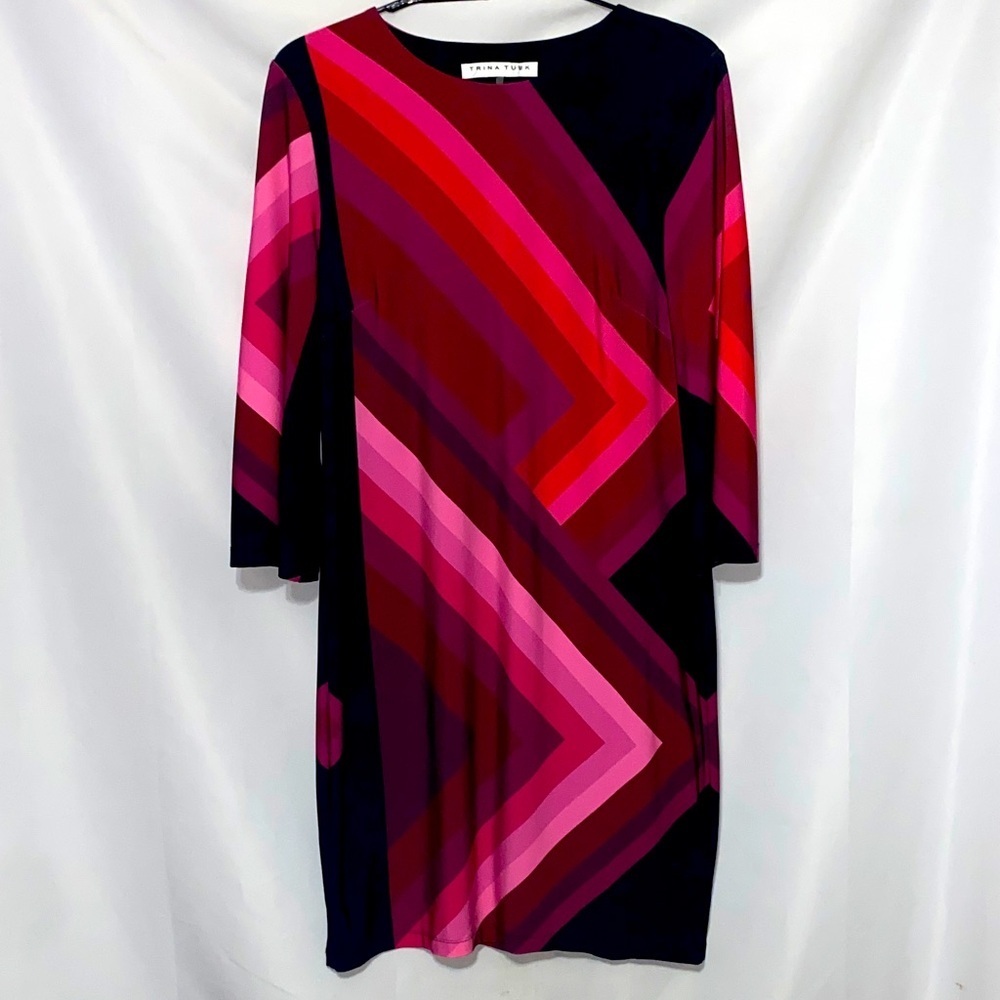 TRINA TURK WO SIZE 4‎ DRESS BLACK MULTIPINK DIAGONAL STRIPES EUC CLEAN